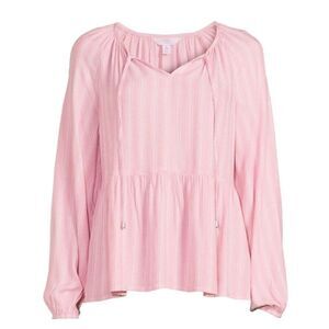 Time and Tru Womens S (4-6) Mauve Glow Striped Long Sleeve Peplum Flowy Top